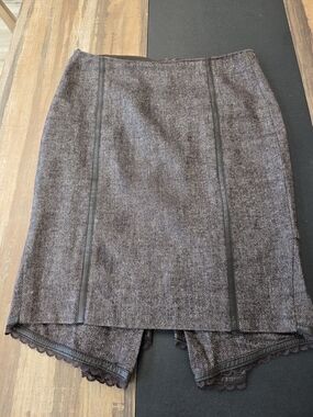 Y2K bebe brown asymmetrical lace trim mermaid midi skirt office siren size 4